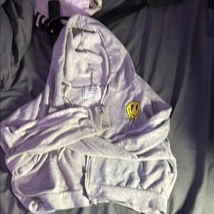 Gray Hoodie with Yellow Smiley Patch